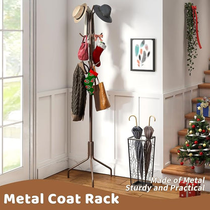 Coat Rack Freestanding Coat Tree Standing Coat and Hat Hanger Jacket Organizer Rack Metal,18.3" L x 18.3" W x 71.5" H, Brown