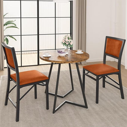 VECELO Folding Dining Chairs Set of 2, Metal Padded Foldable Seating with Comfortable Faux Leather, Space-Saving Portable Guest Seats for Kitchen & Office, No Assembly, Cognac Brown