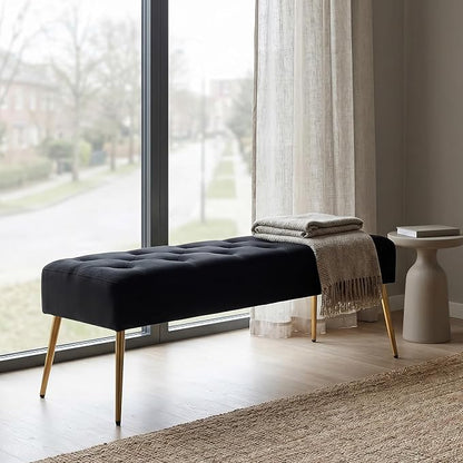 DUHOME Button-Tufted Ottoman Bench, Upholstered Bedroom Benches Velvet Footrest Stool Accent Bench for Entryway Dining Room Living Room Bedroom End of Bed, Black