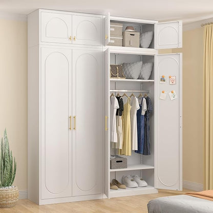 UNICOLY 86" Armoire Wardrobe Closet, 71'' Metal Closet with 15" Cabinets, Wardrobe Cabinet with Hanging Rod, for Bedroom School, Employee, Gym, Armarios De Ropa para DormitorioAssembly Required, White