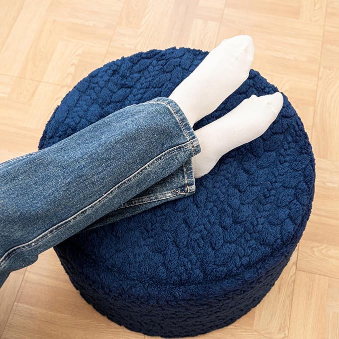 Round Pouf Ottoman 20 x 20 x 14 Inches Boho Poof Home Decor Floor Pouffe Ottoman Foot Rest for Couch Sofa Bean Bag Chairs Living Room Bedroom (Dark Blue)