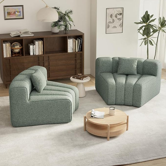 Nebuaegis 2PCS 1/8 Round Curved Sofa, 2 Seater Modular Velvet Couch, Modern Boneless Sectional Couches for Living Room, No Assembly Required,Light Green
