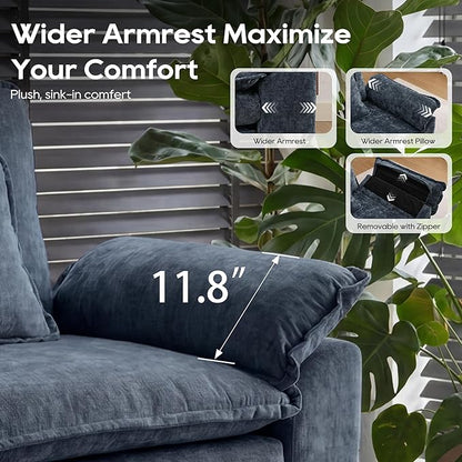 URRED Oversized Modular Sectional Sofa, 122" L Shaped Modern Comfy Cloud Couch with Movable Ottoman & Pillows, Deep Seat Couches for Living Room, Bedroom or Apartment (Chenille Blue, 122" L Shaped)