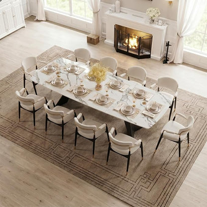 Honyee Extendable Dining Table with Leaf, 78 to 110 Inch Rectangular Sintered Stone, Modern Large Dining Room Table Seats 6 8 10 12, Metal Base, Marble Look for Family Gatherings