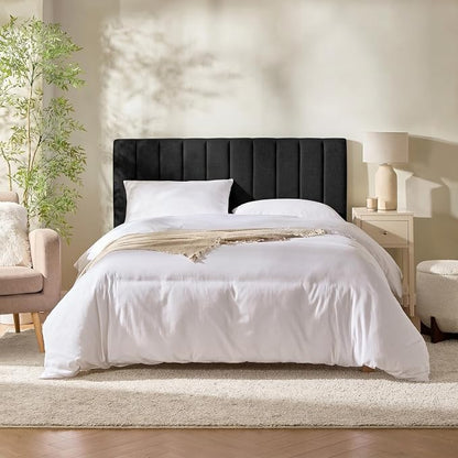 Hearth & Harbor Wall Mounted Full Headboard Only, Bed Headboard Full Size | Easy Assemble, Floating Peel and Stick, Upholstered, Channel Stitched, 3D Wall Panels, 5 Strips of 3M Tape Included, Black