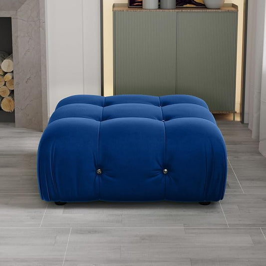 Modern Velvet Sectional Sofa, L Shape Minimalist Modular 4-Seater Sofa for Living Room Office Apartment (Ottoman/Blue)