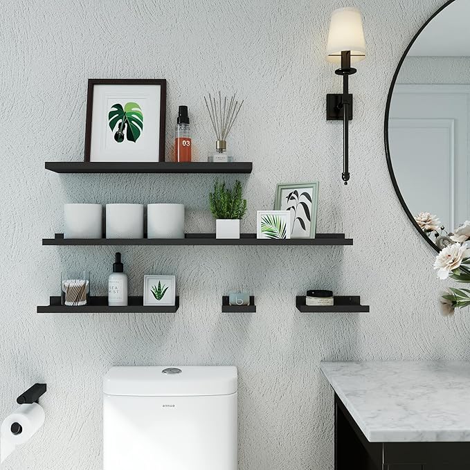 Long Floating Shelves for Wall Decor, Long Wall Mounted Storage Shelf for Bedroom, Living Room, Bathroom, Kitchen, Nursery, Display Picture Ledge Shelf with Lip Set of 2-56 Inches, Black