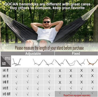 GOCAN Hammock Outdoor 2 People 220x150cm Total Length 330cm Load 300kg Canvas Cotton Hammock for Garden Indoor Children Balcony Dark Gray XXL