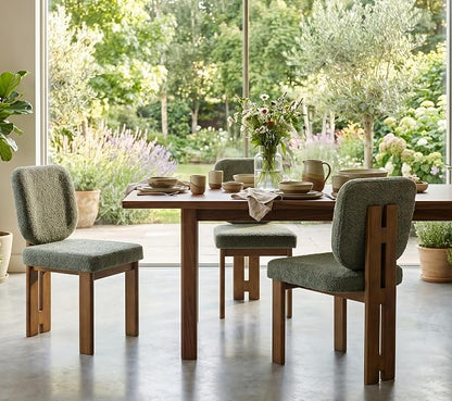 CIMOTA Chenille Dining Chairs Set of 2, Modern Upholstered Side Chairs with Walnut Wooden Frame and Contoured Backrest, Mid-Century Inspired Accent Chairs for Dining Room, Green