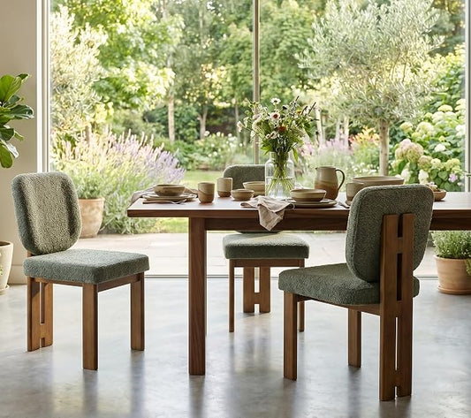 CIMOTA Chenille Dining Chairs Set of 2, Modern Upholstered Side Chairs with Walnut Wooden Frame and Contoured Backrest, Mid-Century Inspired Accent Chairs for Dining Room, Green
