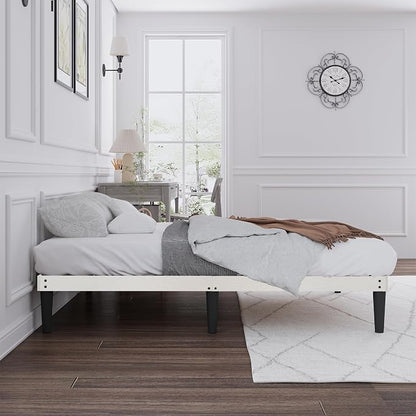 Yumori 12.9 Inch Minimalist Style Twin Size Bed Frame, Wood Platform Bed with Wood Slat Support, No Box Spring Needed, Easy Assembly, White