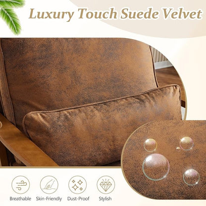 VINGLI Solid Wood Wide Armrests Accent Chair,Upholstered Mid Century Modern Chair with Pillow,Comfy Reading Chair Farmhouse Arm Chair,Chairs Living Room,Bedroom,Guest Room,Suede,Rustic
