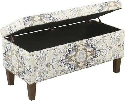 HomePop 36" Storage Ottoman Bench with Hinged Lid - Antiqued Medallion Ebony & Cream