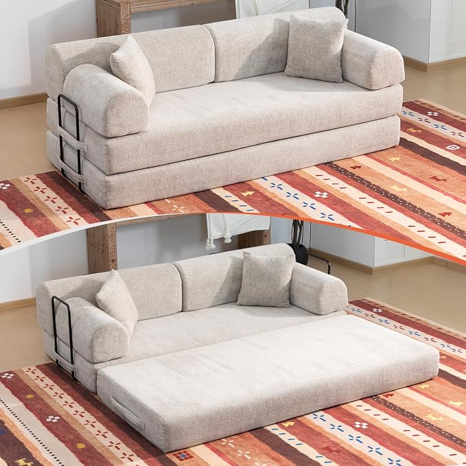 78.84" Boneless Couch with Memory Foam, Corduroy Convertible Loveseat for Apartment Living Room, Floor Sofa Bed,1200 lb, Vacuum Packed Couch in a Box, Light Camel