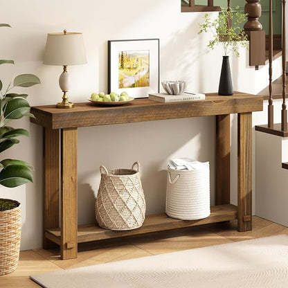 HOKYHOKY Solid Wood Console Table for Entryway, 54.3" Farmhouse Entryway Tables with Thickened Tabletop and Legs Rustic Narrow Skinny Behind Couch Long Sofa Table for Living Room, Hallway, Foyer