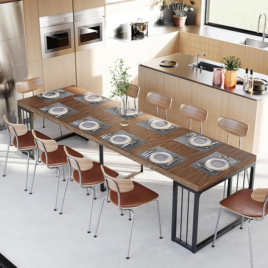 Lasageldar 118" Extendable Dining Table for 10 People, Modern Space Saving Wood Dinner Table for Kitchen Dining Living Room Outdoor Patio (Walnut Brown)