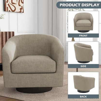 Swivel Barrel Accent Chairs Set of 2, Fabric Upholstered Armchair Comfy Club Chair for Living Room, Modern Bedroom Single Sofa Reading Seat, Light Brown