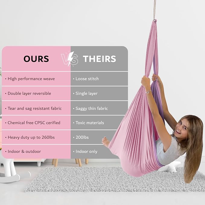 Double Layer Reversible Sensory Swing | Outdoor and Indoor Swing for Kids and Adults Up to 260 lbs | Autism Cocoon Swing | Kids Sensory Swing Indoor | ADHD