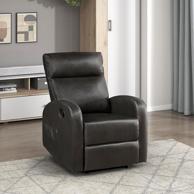 Lexicon Manual Recliner Chair, Faux Leather Reclining Chair, Wall Hugger, Track Arms, Magazine Pockets, Manual Recliner for Living Room/Office/Apartment, Easy Assembly, Espresso