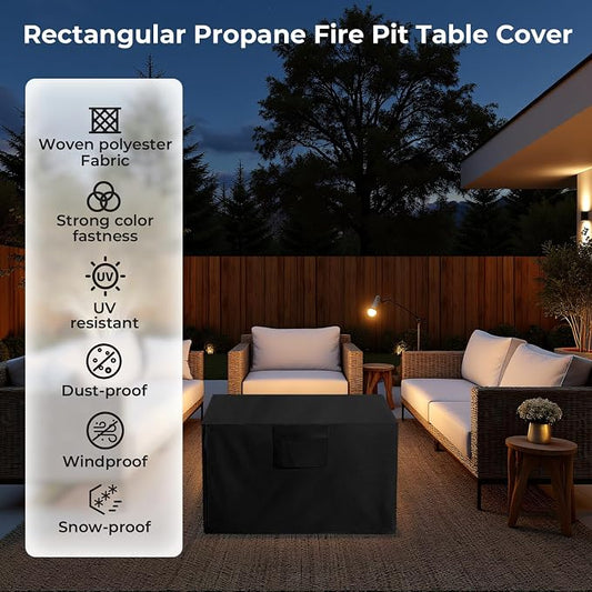 Fire Pit Cover with Air Vents and Handles, Rectangular 45 inch(45" Lx32 Wx27 H) Fire pits Table Covers Build-in Buckle Straps and Adjustable Drawstring, Heavy-Duty and Weather-Resistant Oxford Fabric