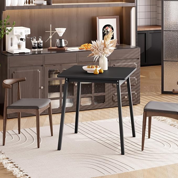 HOOBRO Bamboo Dining Table, Square Dining Table for 2, 27.6" Kitchen Table for Small Space, Writing Table, Easy to Assemble, for Dining Room, Living Room, Office, Kitchen, Apartment, Black BK70CZ01G1