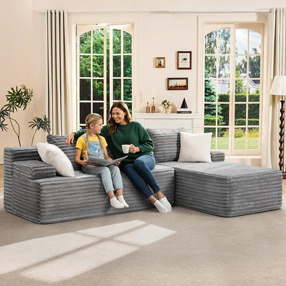 Hobestluk Boneless Couch Modular Sectional Sofa L-Shape Cloud Couch Lounge | 96" Right Facing Chaise Pale Gray,Memory Foam,Removable Cover,Non-slip Bottom,No Assemble Required,Furniture for Small Home