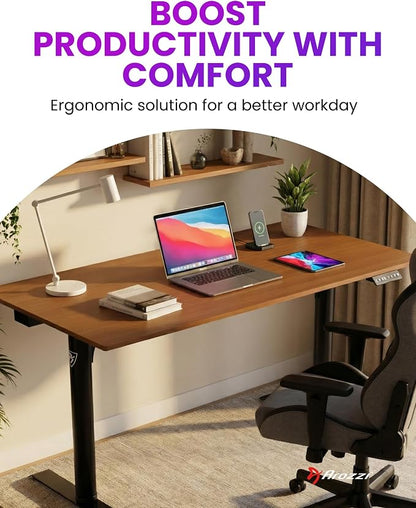 Arozzi Arena Nordico Gamer Desk – 55x27.6” Electric Standing Table – PC Gaming Desk with Storage for Cables - Dual Cable Baskets, Split Tabletop, Monitor Arm Friendly - Dark Walnut