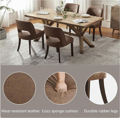 VKNOW Modern Dining Chairs Set of 2 with Rubberwood Legs, Dark Brown | Faux Leather, Curved Back, For family, Kitchen Dining RoomRestaurant Reception Room, No wobble, 80% pre-installed
