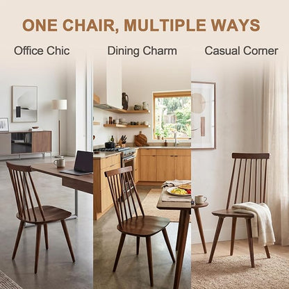 DUHOME Walnut Windsor Wooden Dining Chairs Set of 6, Wood Dining Room Chairs Spindle Side Kitchen Room Country Farmhouse Chairs Walnut