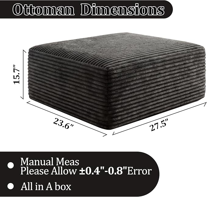 Corduroy Ottoman, Modern Boneless Cloud Foot Rest Foam Support, Oversized Modular Sectional Sofa Stool for Living Room, Bedroom & Small Spaces, No Assembly Required (Drak Gray, Ottoman)
