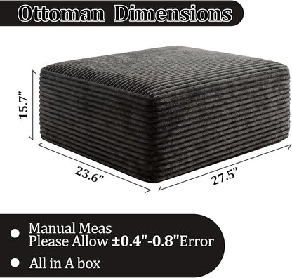 Corduroy Ottoman, Modern Boneless Cloud Foot Rest Foam Support, Oversized Modular Sectional Sofa Stool for Living Room, Bedroom & Small Spaces, No Assembly Required (Drak Gray, Ottoman)