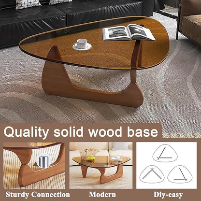 Glass Coffee Table, Mid Century Modern Coffee Table, Coffee Table for Living Room Center Table Suitable for Bedroom Living Room Reception Office Tables (Walnut/Brown, Large)