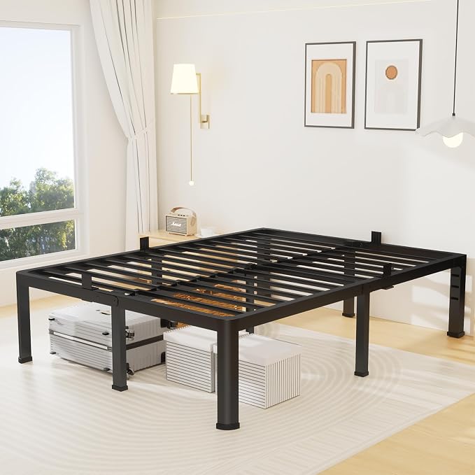 14 Inch Full Bed Frame, Metal Platform Bed Frame with Round Corner Legs, 3500 lbs Heavy Duty Steel Slats Support, No Box Spring Needed, Noise Free, Easy Assembly, Black