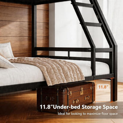 Einhomn Bunk Bed Twin Over Full, Heavy Duty Metal Bed with Ladder and Full-Length Guardrail, Large Under-Bed Storage Space, No Box Spring Needed, Noise Free, Black