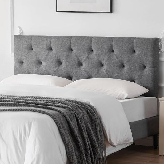 Linen Headboard Twin Size, Adjustable Height Headboard 37-51 in, Light Gray | Diamond Tufting Solid Wood Twin XL Headboards Only, Durable Metal Legs, Upholstered Twin Head Board for Dorm Bed Frame