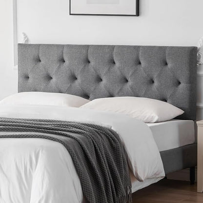 Linen Headboard Queen Size Only, Adjustable Height 37-51 in, Light Gray | Diamond Tufting Solid Wood Queen Headboards, Durable Metal Legs, Upholstered Queen Head Board for Bed Frame, Modern Fabric