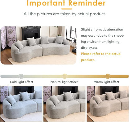 110.2" Curved Sectional Sofa,Luxury Wood Grain Chenille Fabric, Oversized Sectional Sofa,Compression Curved Couch for Living Room,No Assembly Needed (Grey, 110.2 Inch)