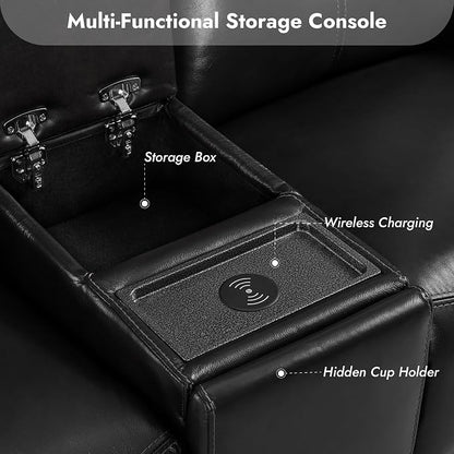 Watson & Whitely Power Reclining Sofa and Loveseat Sets, Genuine Leather Sofa Recliner Couch Set with Power Headrest, Storage Console, USB Ports, Cup Holders, Living Room Furniture Set, Black