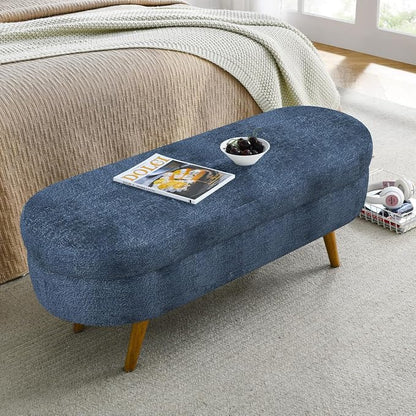 43.5" Ottoman with Storage, Storage Ottoman Bench with Safety Hinge, Foam End of Bed Bench, Upholstered Entryway Bench for Bedroom, Living Room & Window, Holds up to 330 lb, Dark Blue