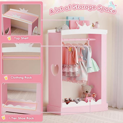 Xilingol Kids Armoire with Jewelry Cabinet, Dress up Storage with Mirror, Princess Dress Closet and Costumes Wardrobe Closet, Costume Organizer for Bedroom, Kids Room, Girls (Pink)