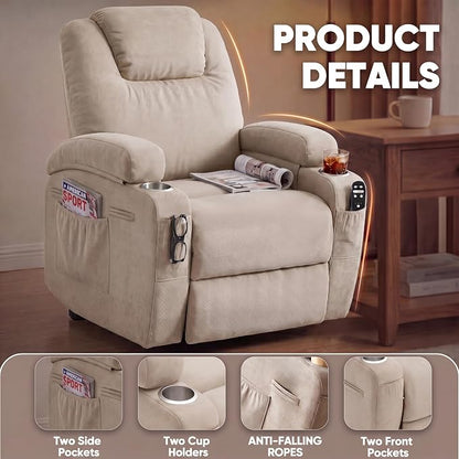Flamaker Power Lift Chair Massage Recliner Chairs for Elderly - Ergonomic Design with Cup Holders & Side Pockets, Remote Control (Beige)