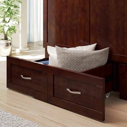 AFI, Hamilton Twin XL Murphy Bed Chest with 6" Mattress, Storage Drawer, and Built-in USB Charger, Walnut