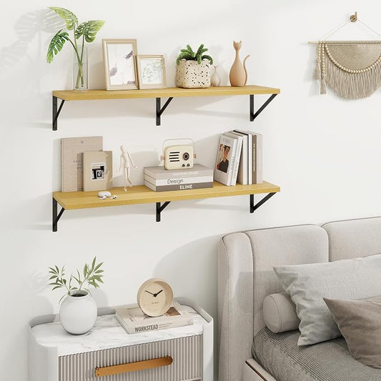 Axeman Deep Floating Shelves | 36 Inch Oak Wall Shelves Set of 2 | 10 Inch Deep Wood Floating Shelves for Wall | 36" W x 10" D Oak Shelves for Living Room Bathroom Kitchen