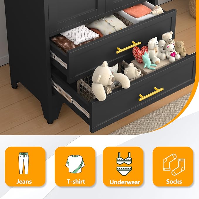 Ckzbx 71" H Metal Armoire Wardrobe Closet with Drawer, Adjustable Shelf, Clothes Drying Pole, Clothes Storage Closet for Bedroom (Black)