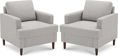 Weture Mid-Century Accent Chair,Modern Linen Fabric Armchair for Living Room,Comfy Upholstered Reading Accent Chairs for Bedroom,Single Sofa Chair with Wood Legs (Light Grey, 2 Pack)
