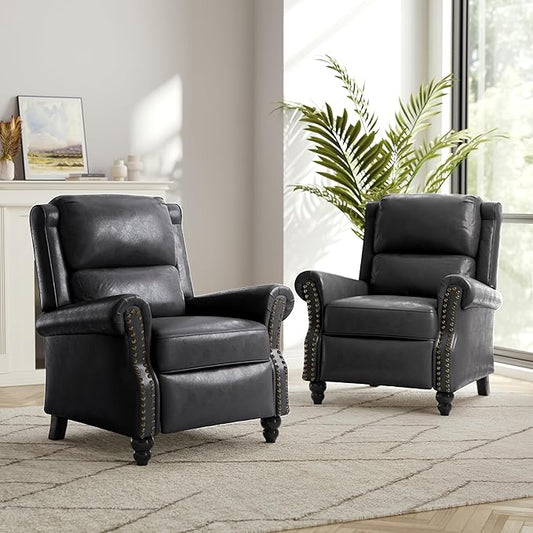 Faux Leather Recliner Chair, Modern Pushback Armchair with Adjustable Backrest & Footrest for Bedroom, Living Room