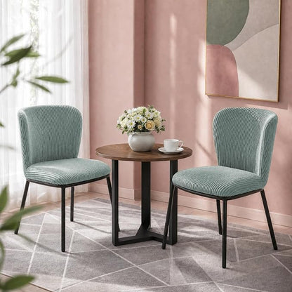 SIMTONAL Upholstered Dining Chairs Set of 2, Corduroy Armless Kitchen Chairs with Memory Foam Seat, Black Metal Legs, Mid Century Modern Accent Seating for Apartment, Vanity, [Sage Green]
