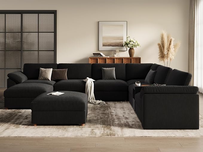 EASE MOOSE Black Sectional Modular Sofa, Oversized U Shape Sectional Couch Wide Deep seat Sectional Sofa,Comfortable Modular Sofa,Removable Washable