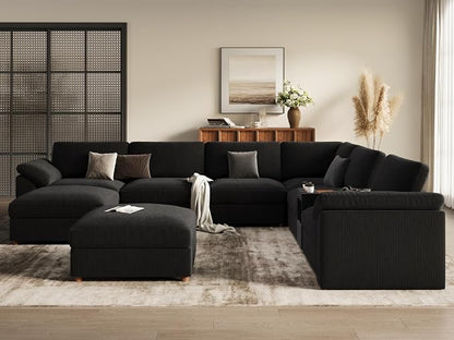 EASE MOOSE Black Sectional Modular Sofa, Oversized U Shape Sectional Couch Wide Deep seat Sectional Sofa,Comfortable Modular Sofa,Removable Washable