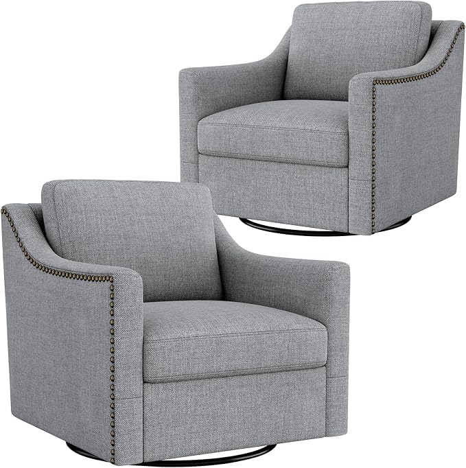 Swivel Accent Chair Set of 2，Armchair，Bronze Nail Decoration Comfy Living Room Chair,Single Sofa Chair，Reading Chairs,for Living Room Bedroom Reading Apartment (Gray, 2 Gray)